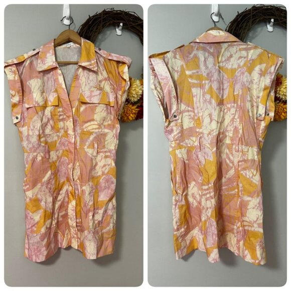 A.L.C. Womens Ava II Printed Linen-blend Mini Shirtdress Size 14 in Cumin Lilac - Picture 1 of 10